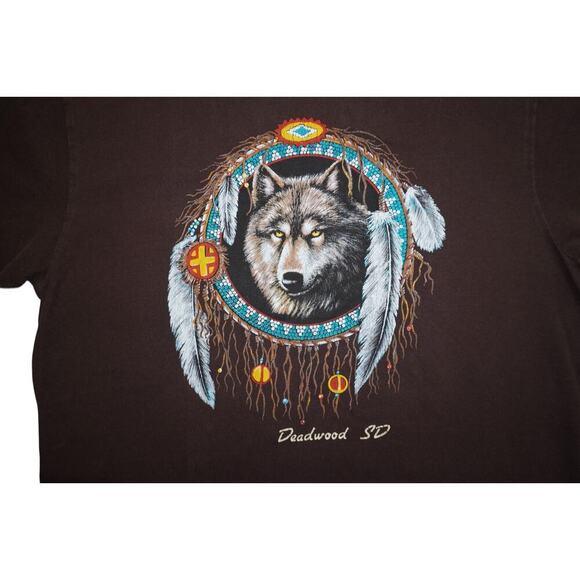 Vintage Deadwood SD Dreamcatcher Wolf Graphic Tee – Size XL – Native American - Picture 2 of 4